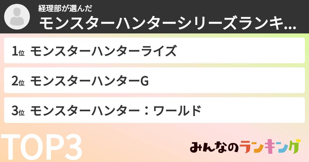 経理部さんの「モンスターハンターシリーズランキング」