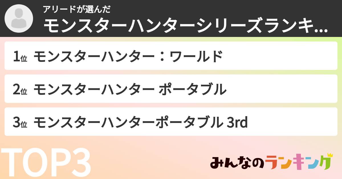 アリードさんの「モンスターハンターシリーズランキング」