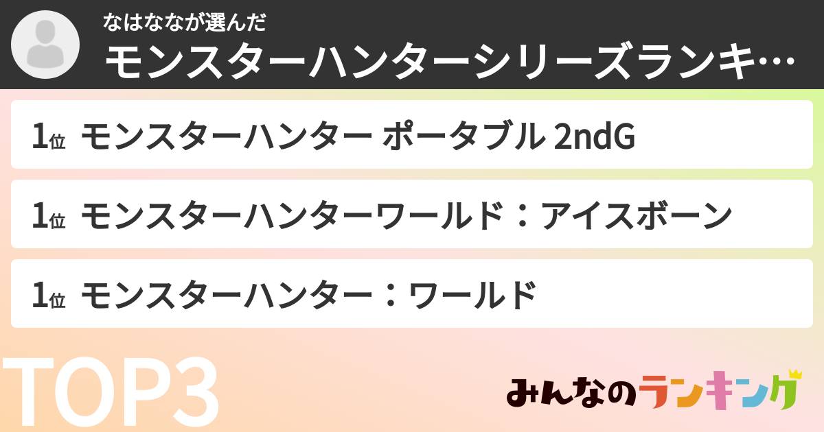 なはななさんの「モンスターハンターシリーズランキング」