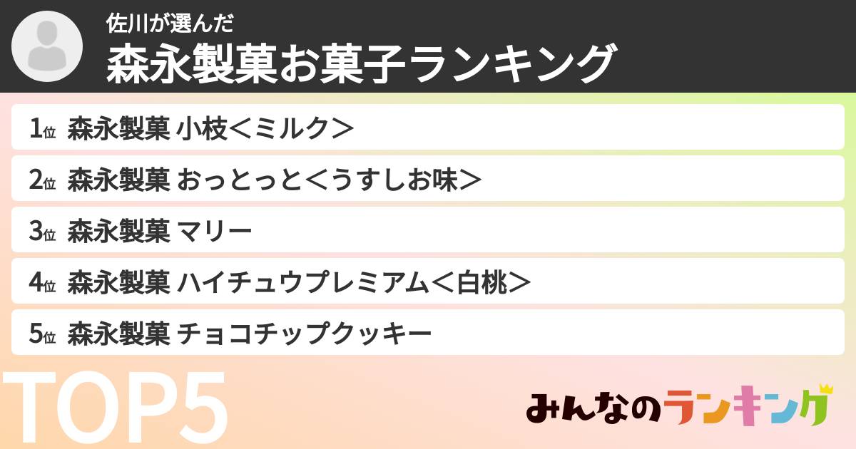 佐川さんの「森永製菓お菓子ランキング」
