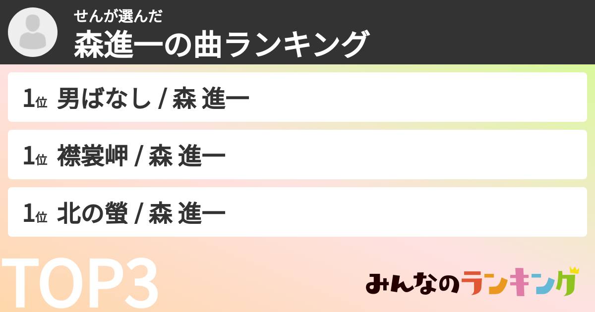 せんさんの「森進一の曲ランキング」