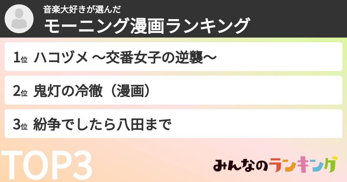 音楽大好きさんの「モーニング漫画ランキング」