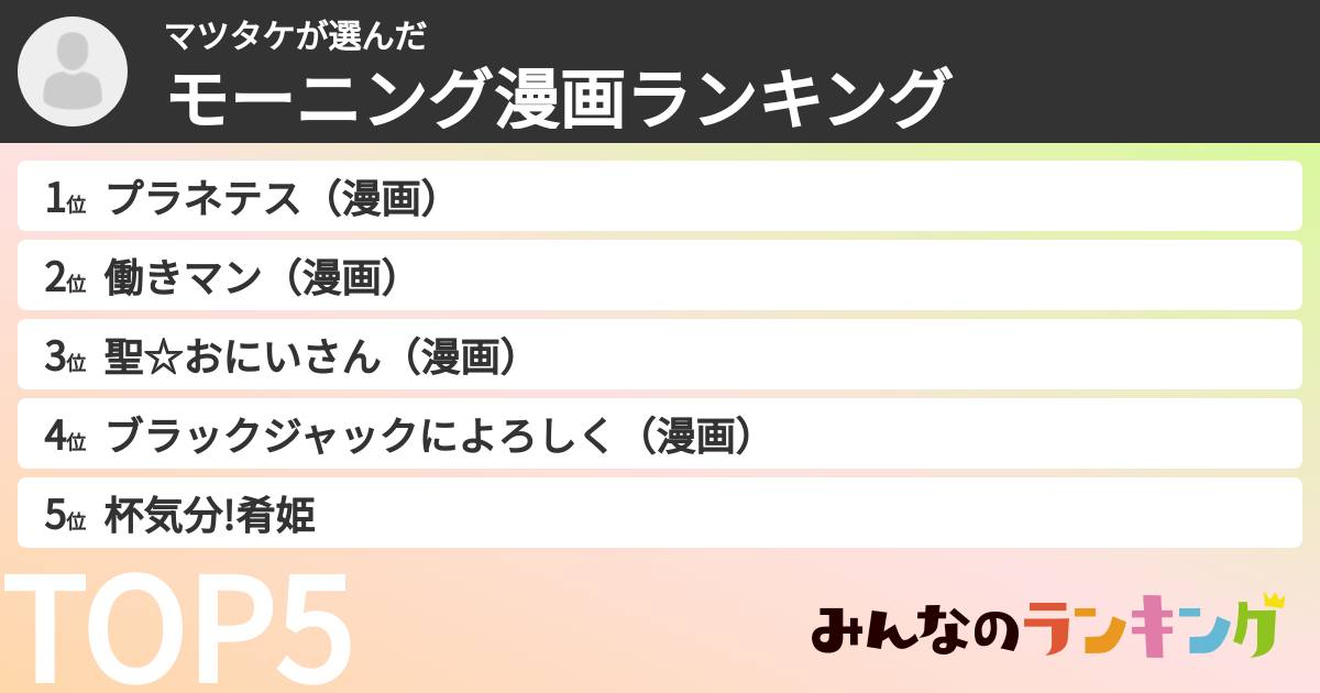 マツタケさんの「モーニング漫画ランキング」