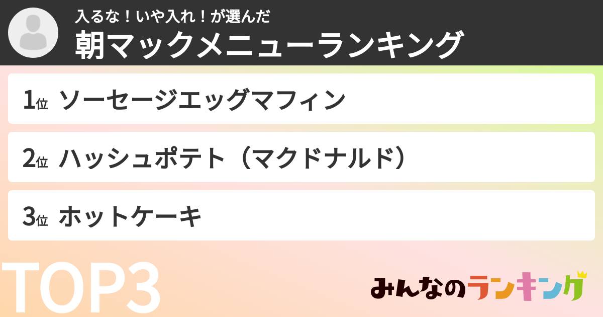 入るな！いや入れ！さんの「朝マックメニューランキング」