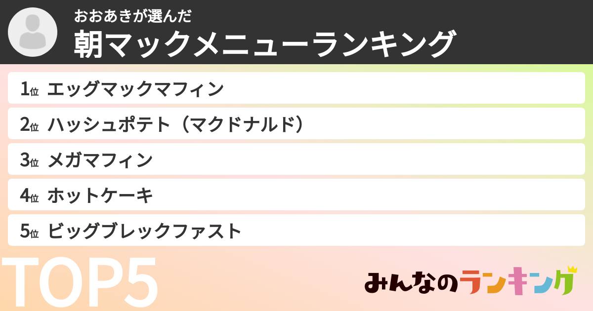 おおあきさんの「朝マックメニューランキング」