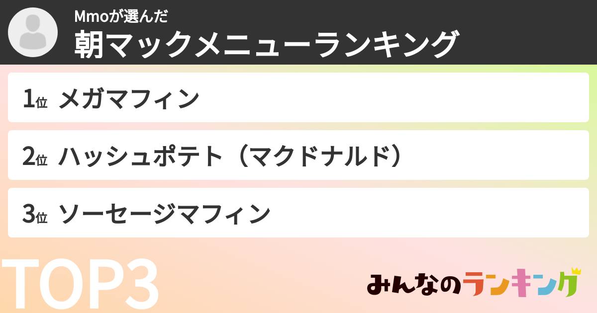 Mmoさんの「朝マックメニューランキング」