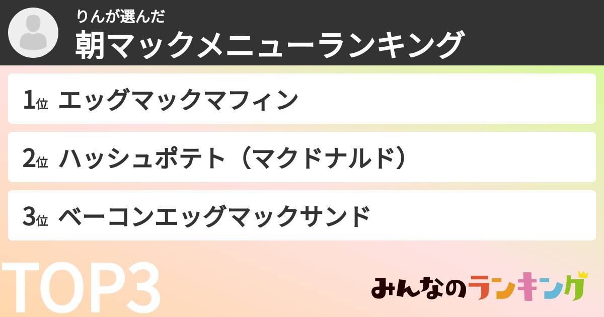 りんさんの「朝マックメニューランキング」