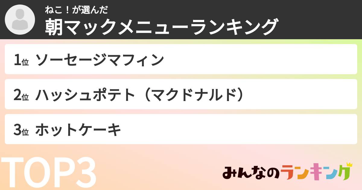 ねこ！さんの「朝マックメニューランキング」