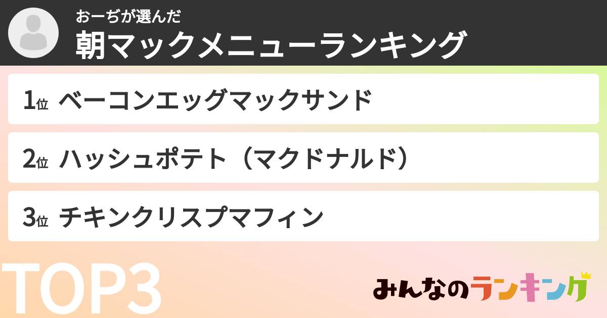 おーぢさんの「朝マックメニューランキング」