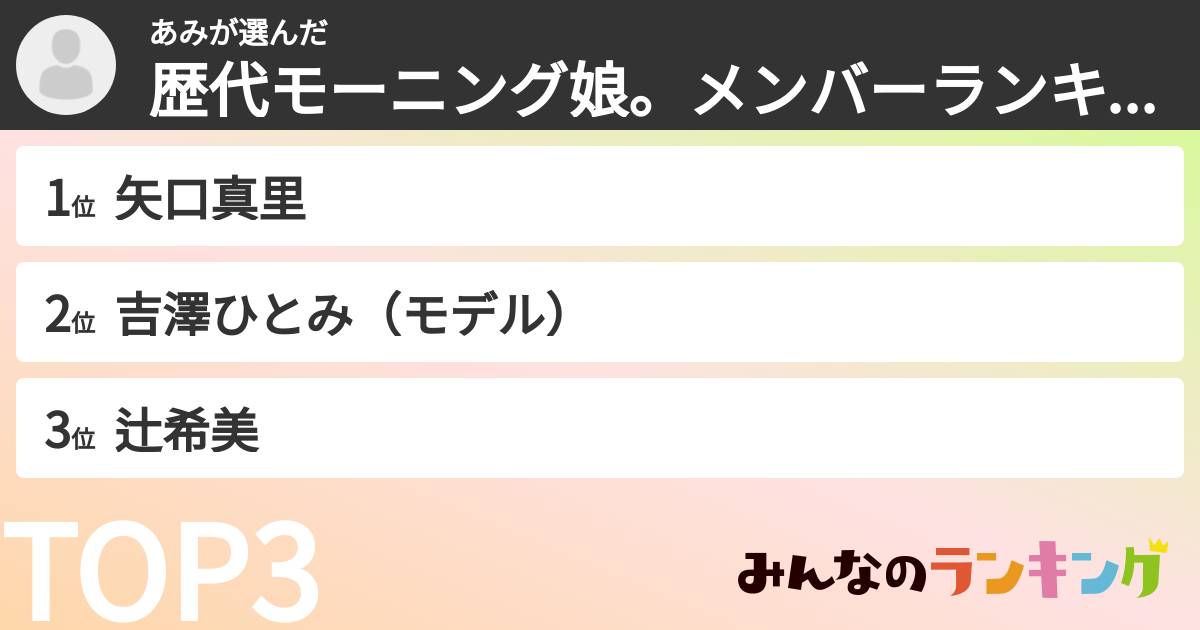 あみさんの「歴代モーニング娘。メンバーランキング」