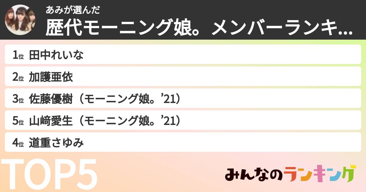 あみさんの「歴代モーニング娘。メンバーランキング」
