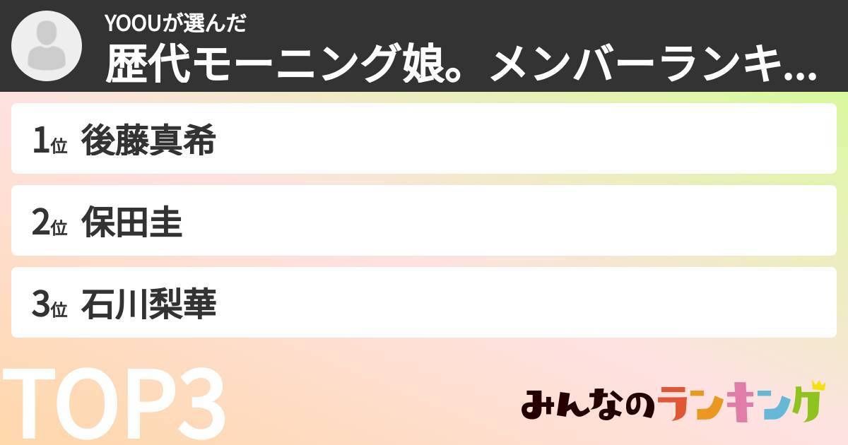 YOOUさんの「歴代モーニング娘。メンバーランキング」