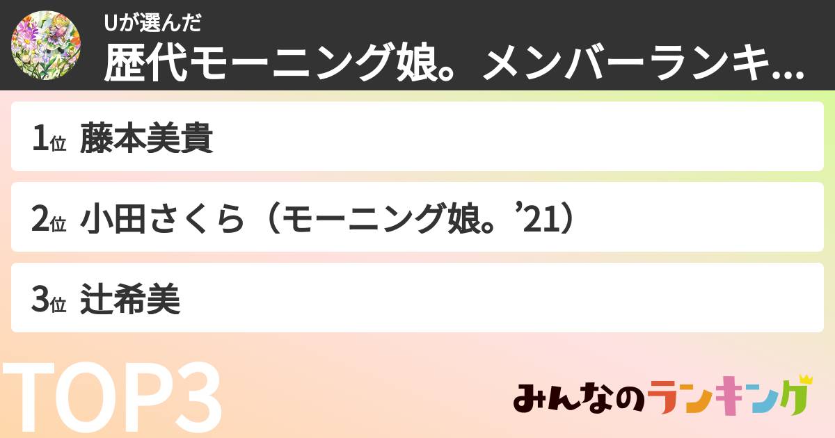 Uさんの「歴代モーニング娘。メンバーランキング」