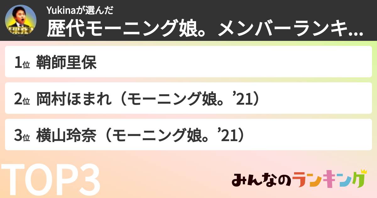 Yukinaさんの「歴代モーニング娘。メンバーランキング」