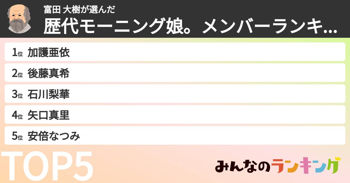 富田 大樹さんの「歴代モーニング娘。メンバーランキング」