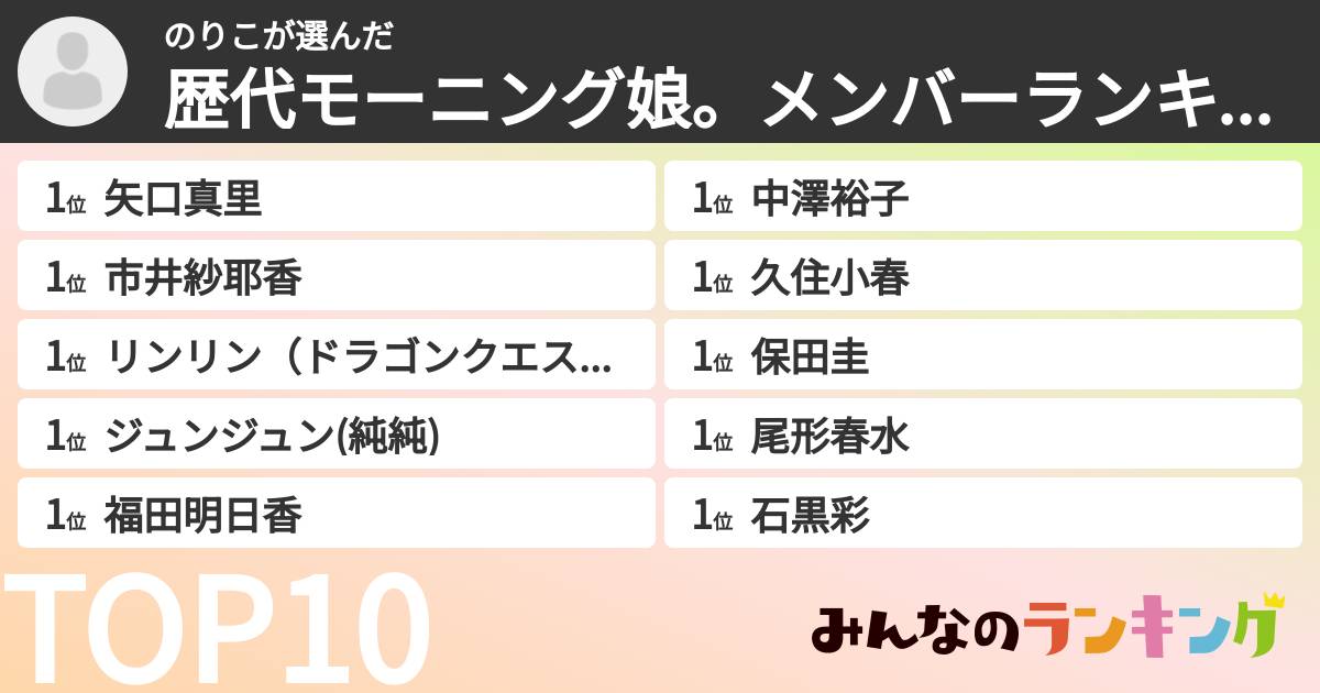 のりこさんの「歴代モーニング娘。メンバーランキング」