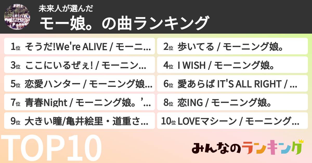 未来人さんの「モー娘。の曲ランキング」