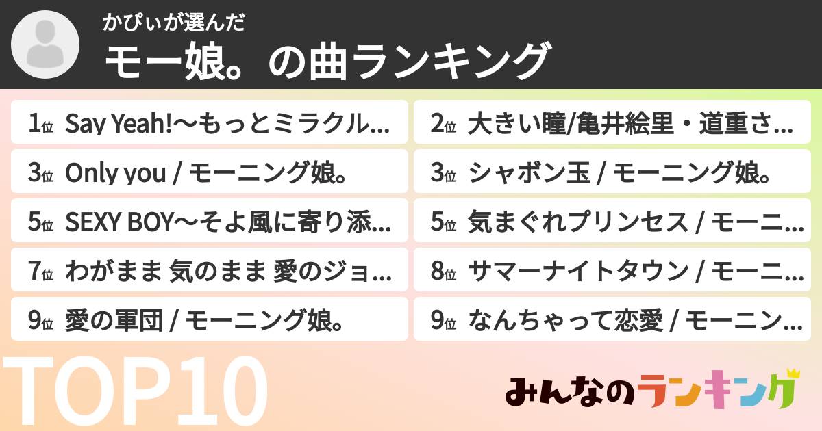 かぴぃさんの「モー娘。の曲ランキング」