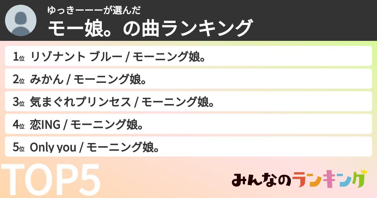 ゆっきーーーさんの「モー娘。の曲ランキング」