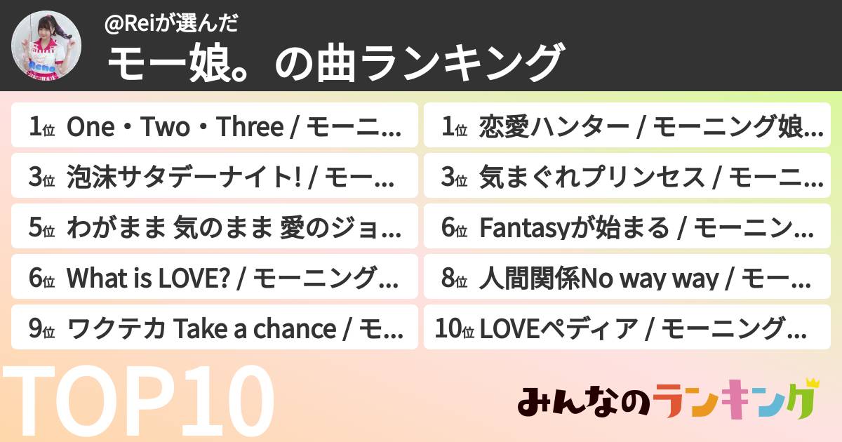 @Reiさんの「モー娘。の曲ランキング」