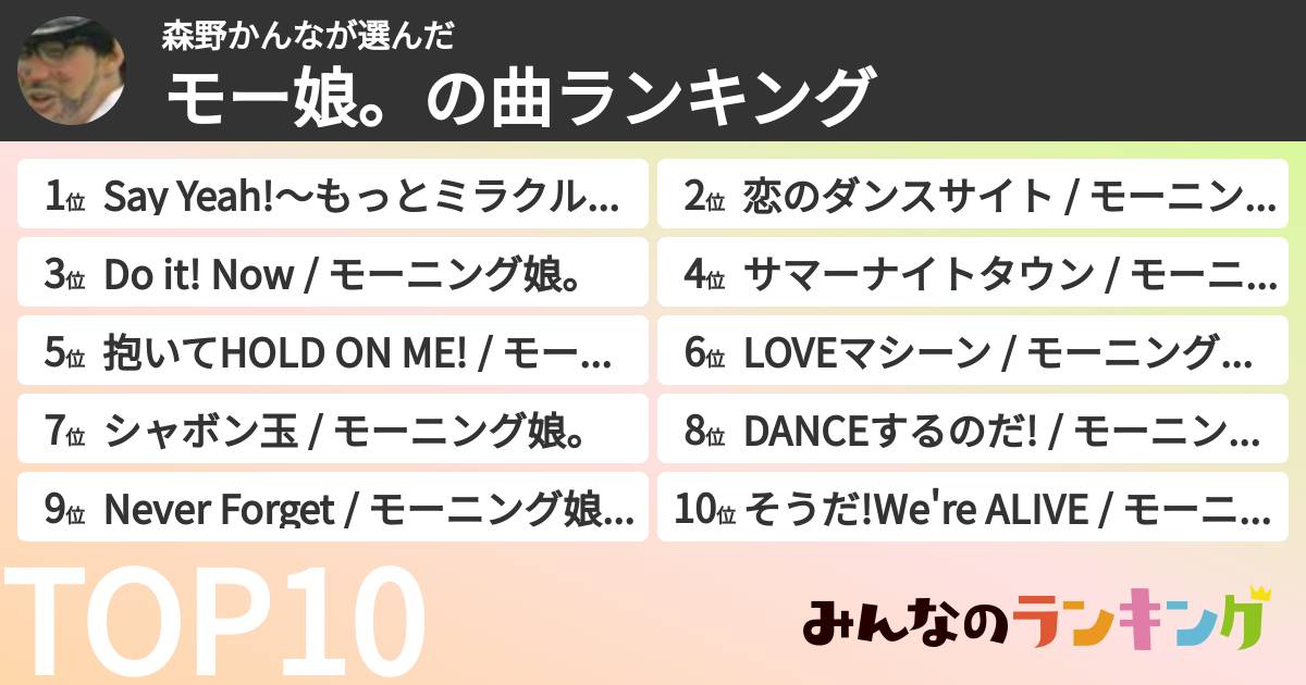 森野かんなさんの「モー娘。の曲ランキング」