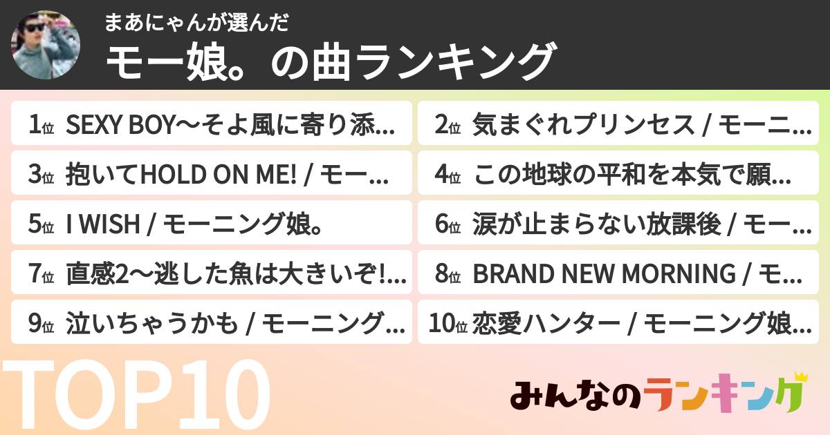 まあにゃんさんの「モー娘。の曲ランキング」
