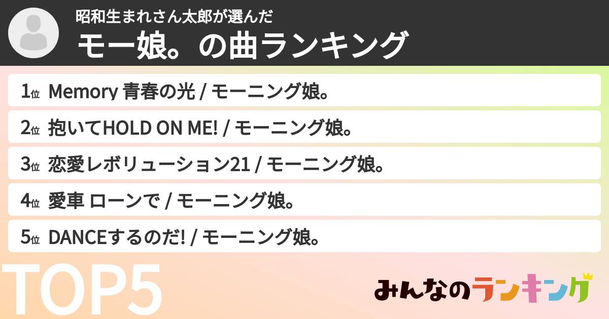 昭和生まれさん太郎さんの「モー娘。の曲ランキング」