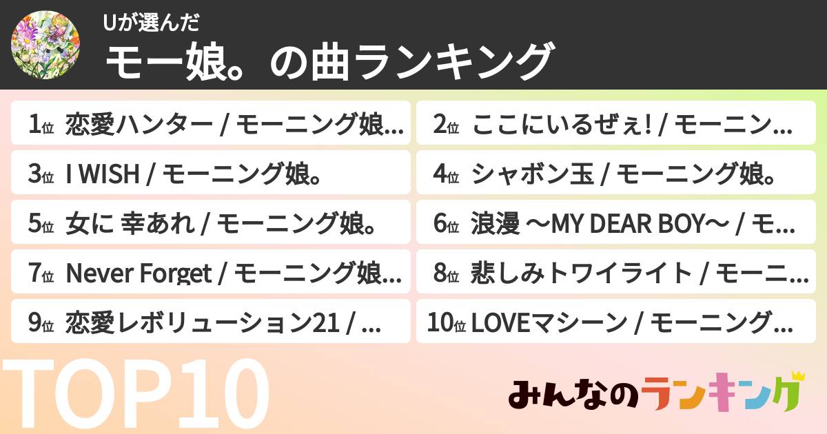 Uさんの「モー娘。の曲ランキング」