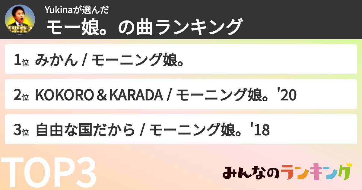 Yukinaさんの「モー娘。の曲ランキング」