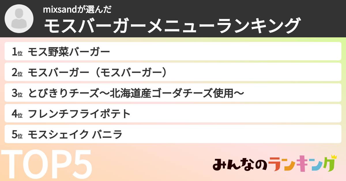 mixsandさんの「モスバーガーメニューランキング」