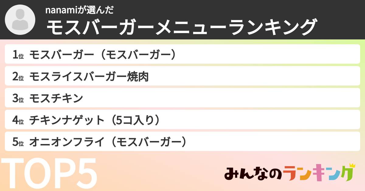 nanamiさんの「モスバーガーメニューランキング」