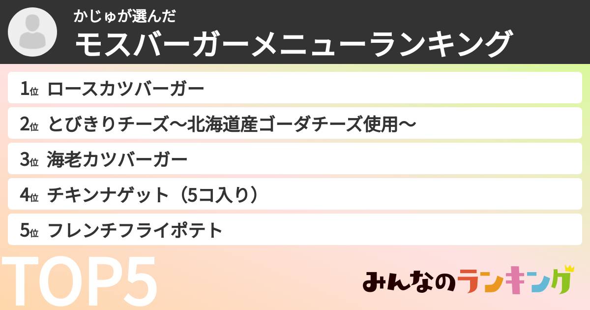 かじゅさんの「モスバーガーメニューランキング」