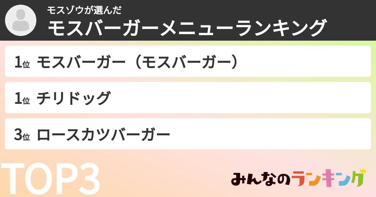 モスゾウさんの「モスバーガーメニューランキング」