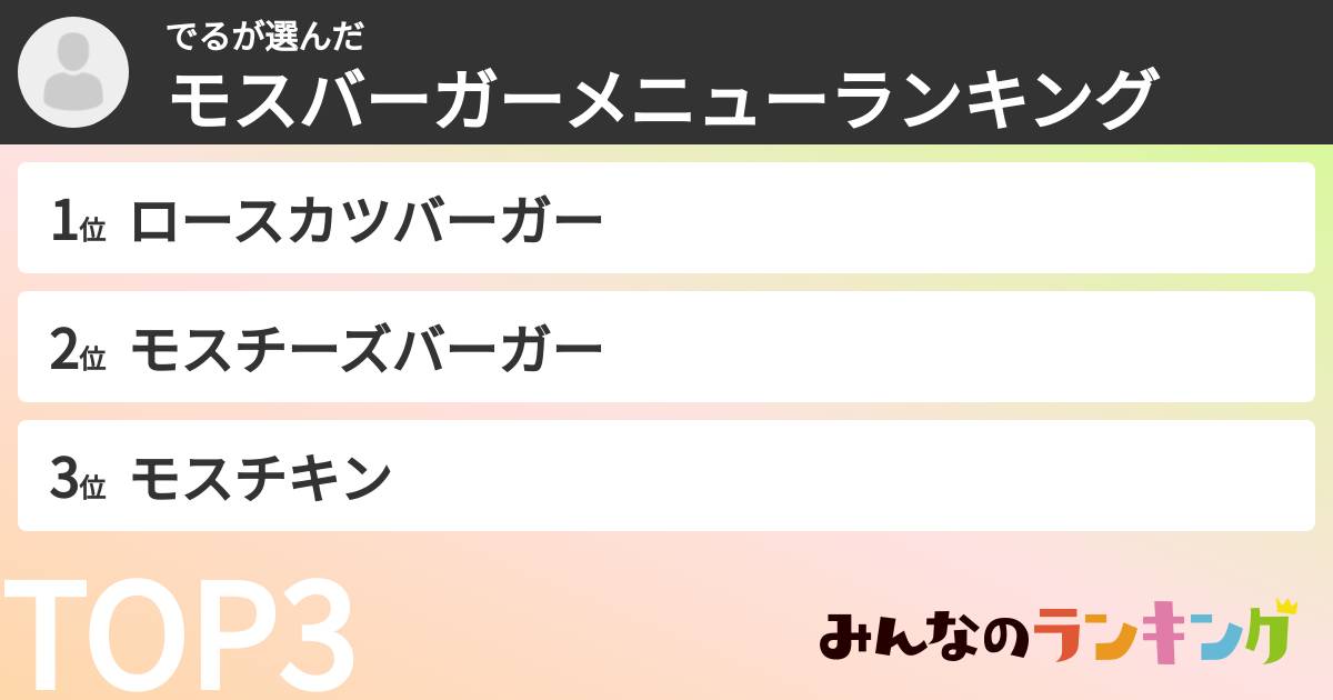でるさんの「モスバーガーメニューランキング」