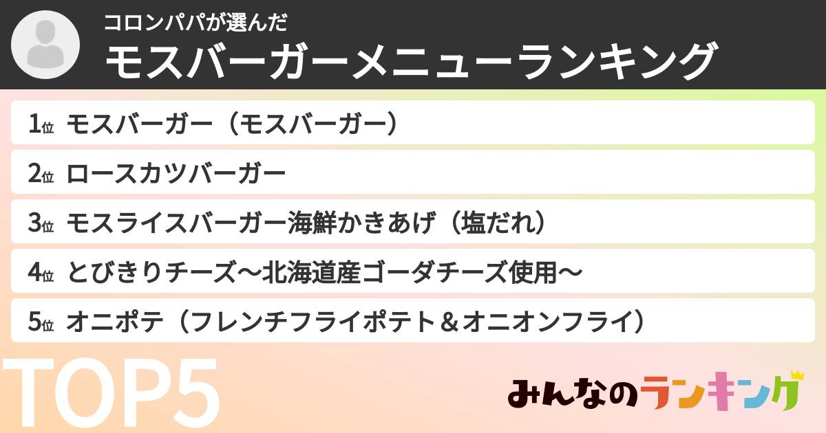 コロンパパさんの「モスバーガーメニューランキング」