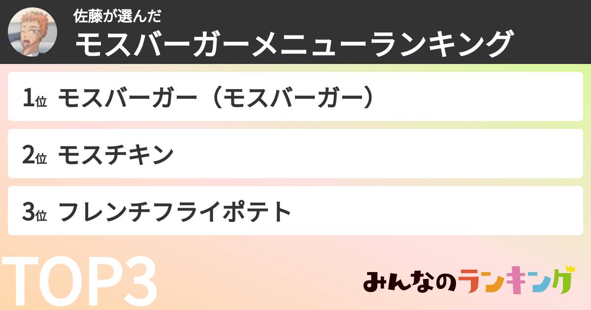 佐藤さんの「モスバーガーメニューランキング」