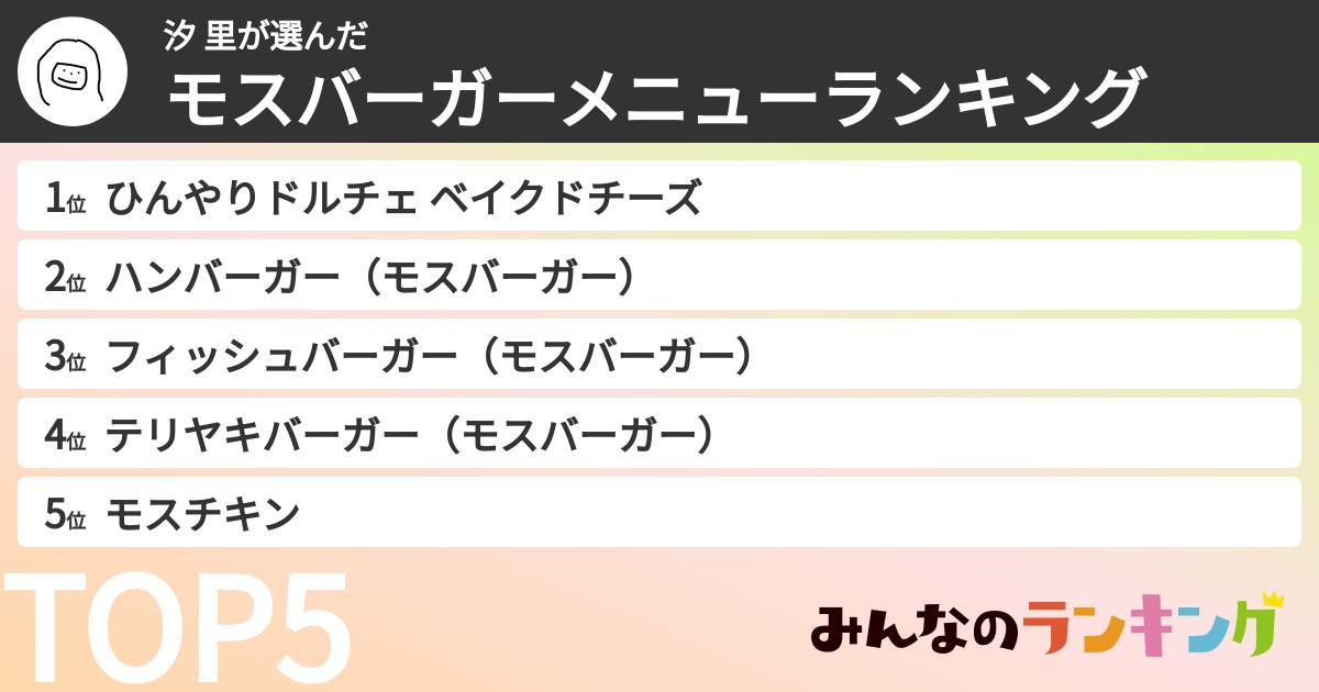 汐 里さんの「モスバーガーメニューランキング」