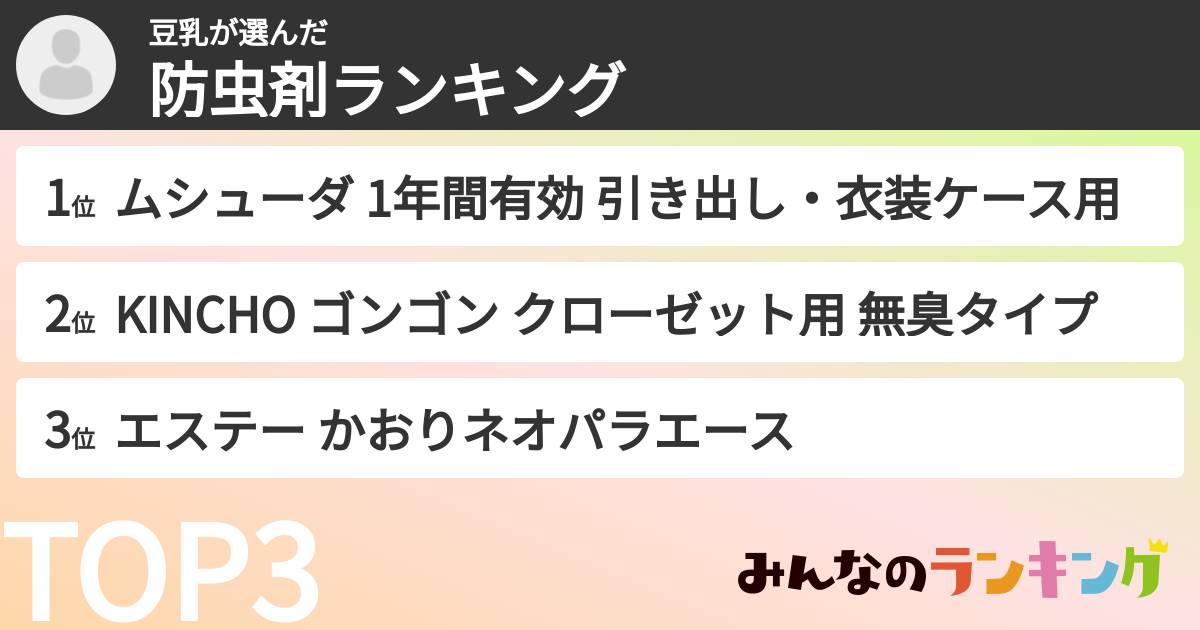 豆乳さんの「防虫剤ランキング」