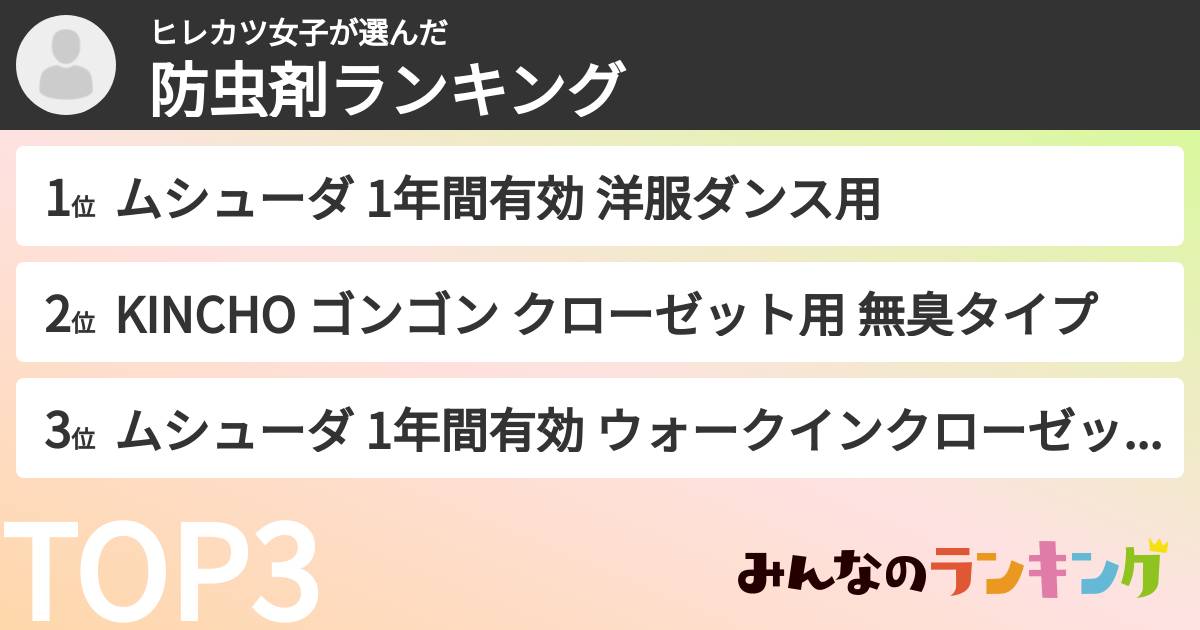 ヒレカツ女子さんの「防虫剤ランキング」