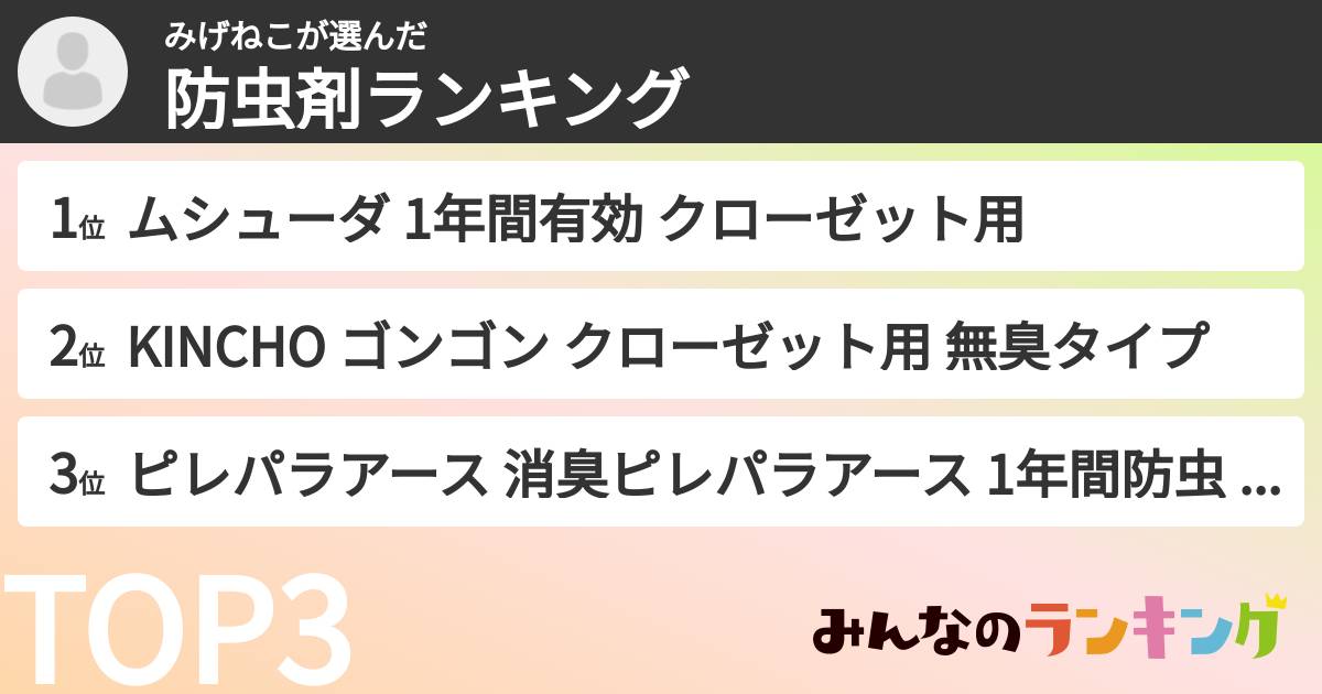 みげねこさんの「防虫剤ランキング」