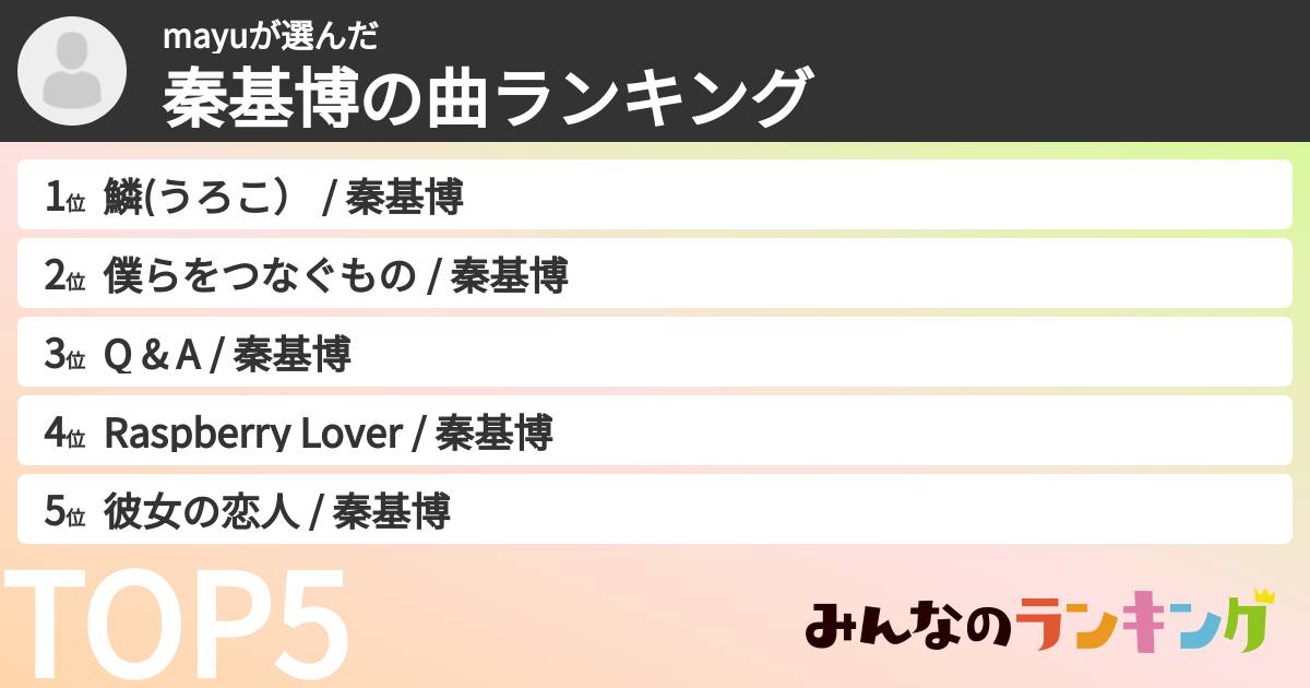 mayuさんの「秦基博の曲ランキング」