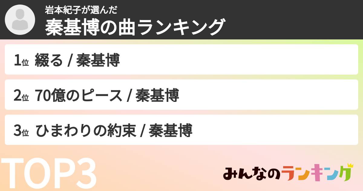 岩本紀子さんの「秦基博の曲ランキング」