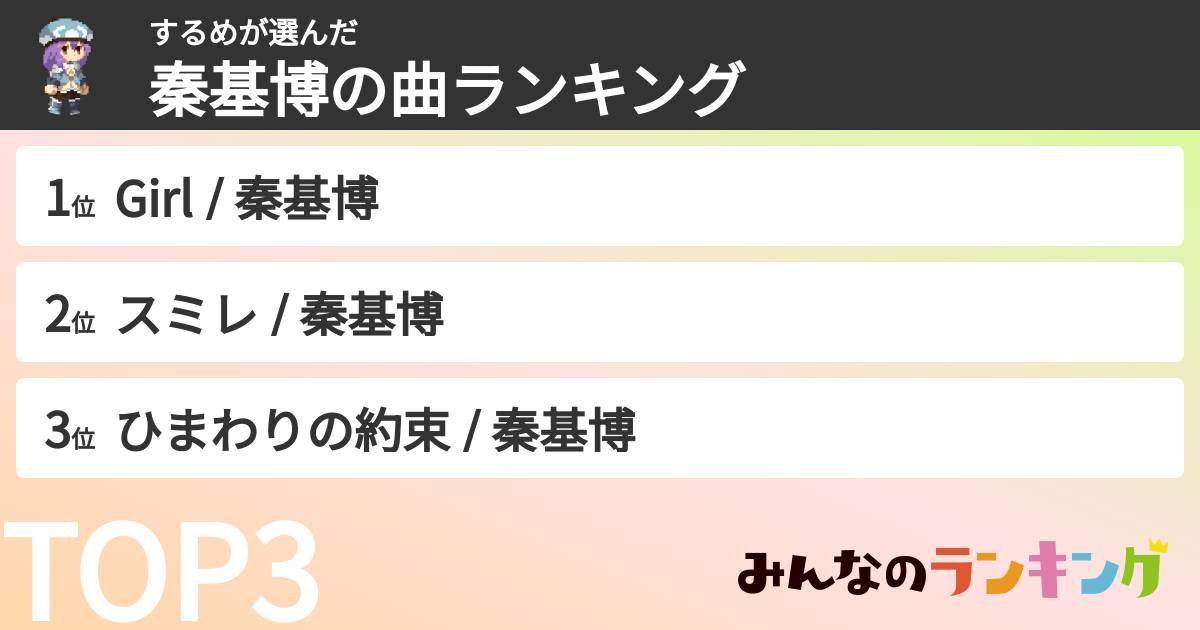 するめさんの「秦基博の曲ランキング」