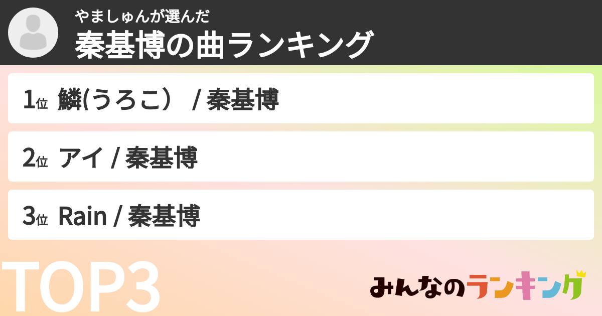 やましゅんさんの「秦基博の曲ランキング」