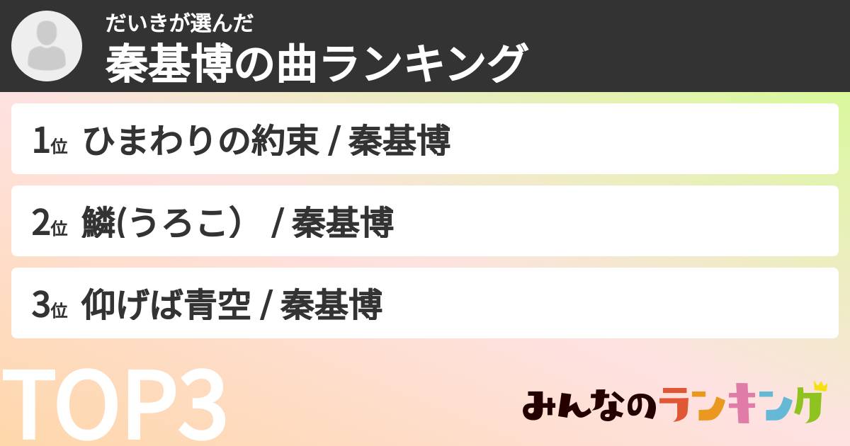 だいきさんの「秦基博の曲ランキング」