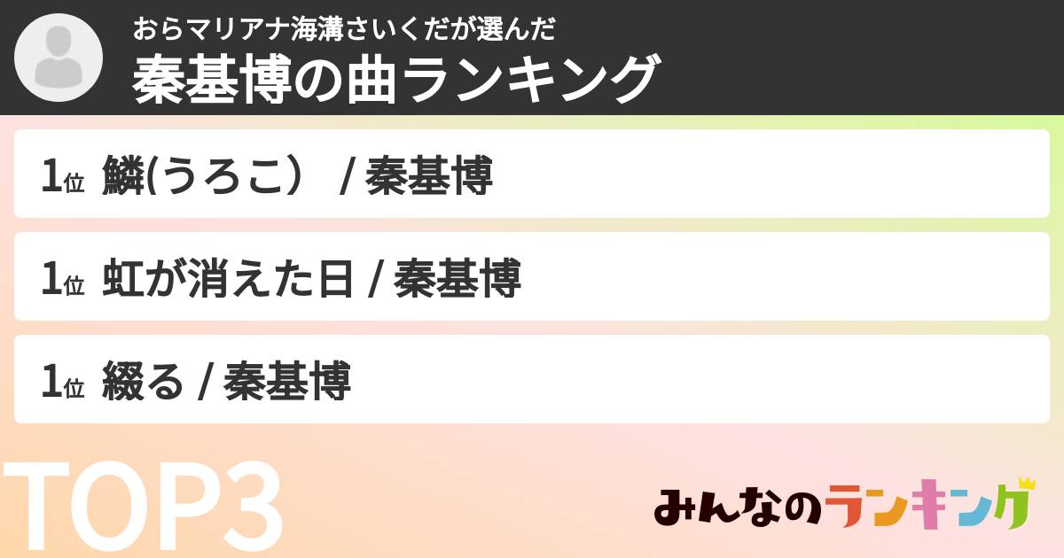 おらマリアナ海溝さいくださんの「秦基博の曲ランキング」