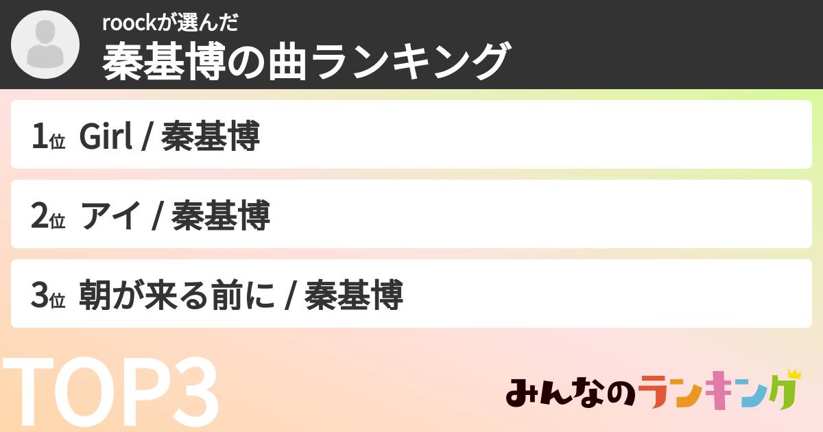 roockさんの「秦基博の曲ランキング」