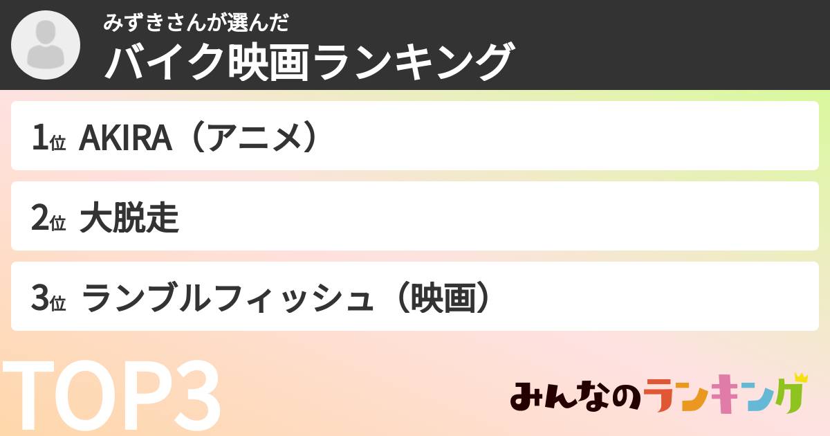 みずきさんさんの「バイク映画ランキング」