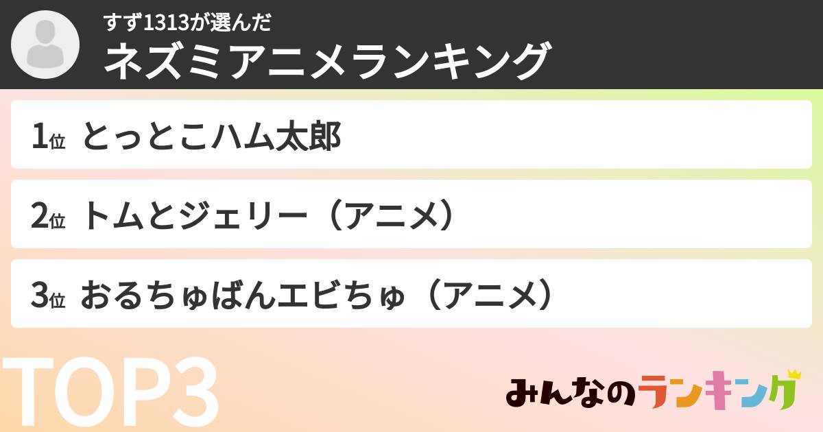すず1313さんの「ネズミアニメランキング」