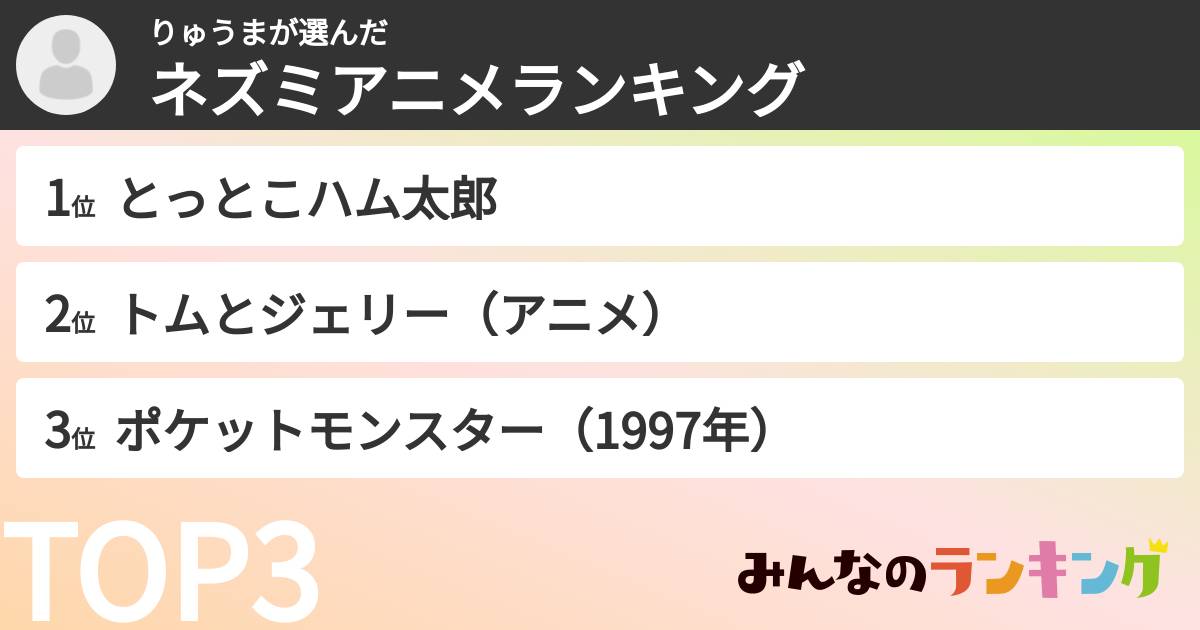 りゅうまさんの「ネズミアニメランキング」